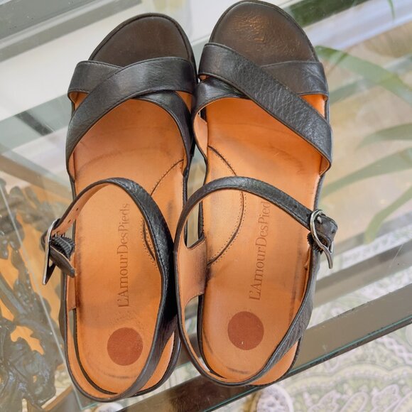 L'Amour des Pieds Casimiro Black Leather Sandal Size 8 – Arch Support, Buckle - Picture 1 of 10